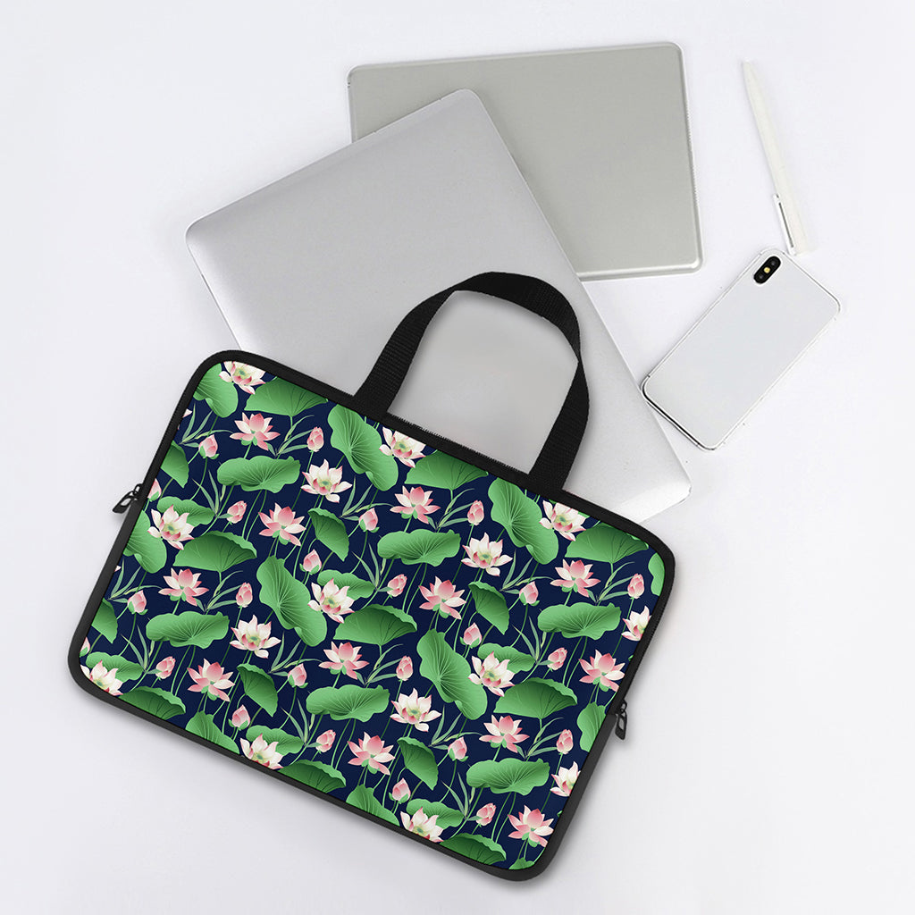 Flower And Leaf Lotus Pattern Print Laptop Sleeve With Handle