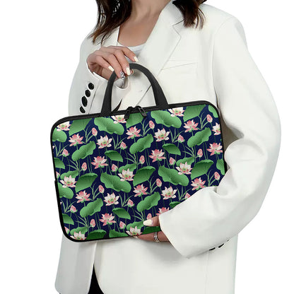Flower And Leaf Lotus Pattern Print Laptop Sleeve With Handle