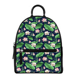 Flower And Leaf Lotus Pattern Print Leather Backpack