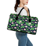 Flower And Leaf Lotus Pattern Print Leather Duffle Bag