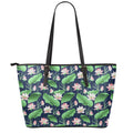 Flower And Leaf Lotus Pattern Print Leather Tote Bag With Zipper