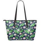 Flower And Leaf Lotus Pattern Print Leather Tote Bag