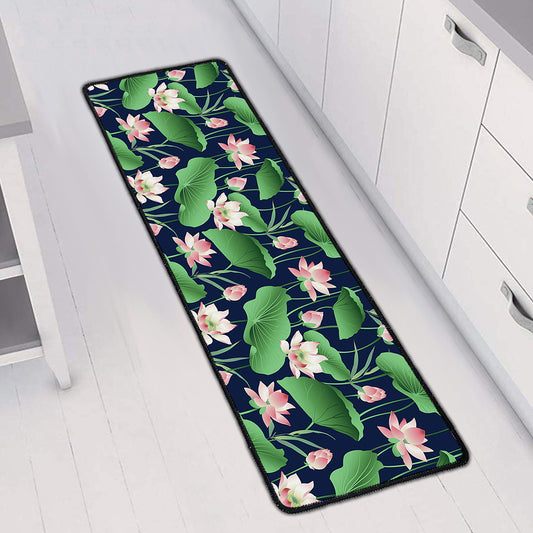 Flower And Leaf Lotus Pattern Print Long Kitchen Mat