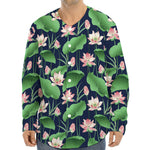 Flower And Leaf Lotus Pattern Print Long Sleeve Baseball Jersey