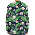 Flower And Leaf Lotus Pattern Print Long Sleeve Baseball Jersey