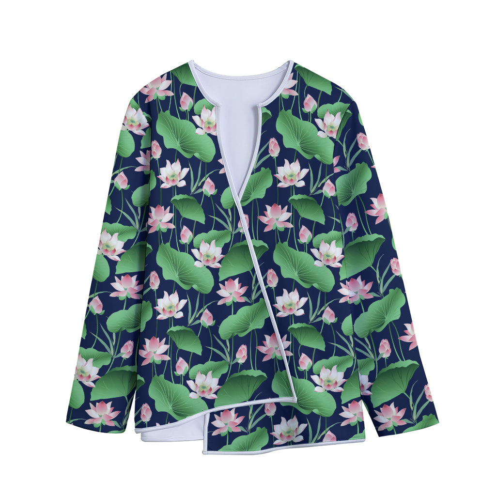 Flower And Leaf Lotus Pattern Print Long Sleeve Short Coat