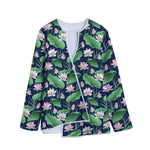 Flower And Leaf Lotus Pattern Print Long Sleeve Short Coat