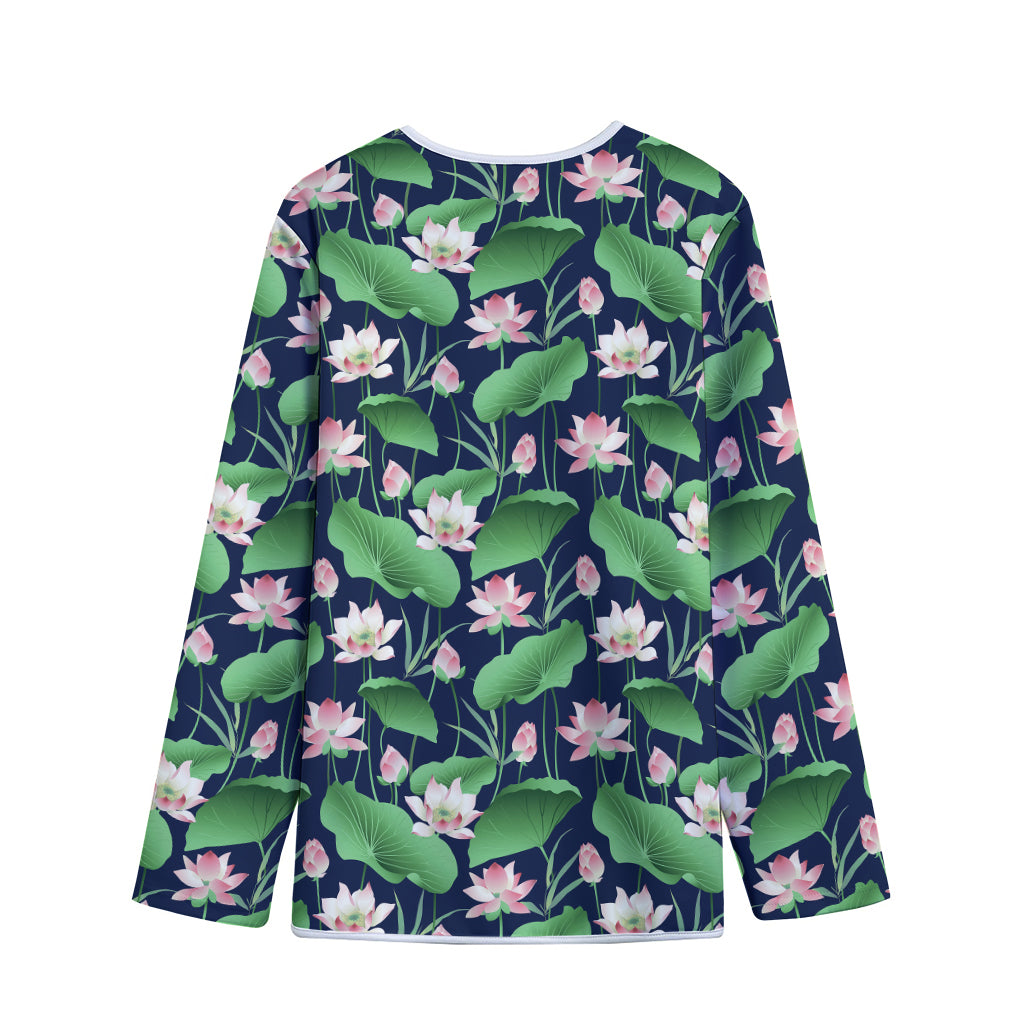 Flower And Leaf Lotus Pattern Print Long Sleeve Short Coat