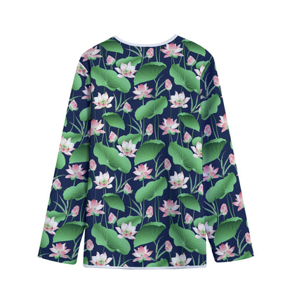 Flower And Leaf Lotus Pattern Print Long Sleeve Short Coat