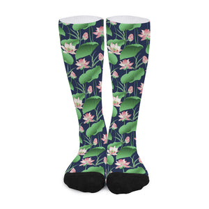 Flower And Leaf Lotus Pattern Print Long Socks