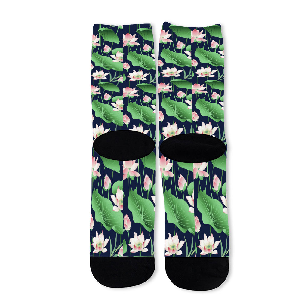 Flower And Leaf Lotus Pattern Print Long Socks