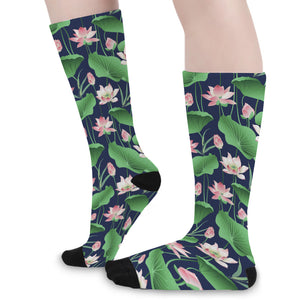 Flower And Leaf Lotus Pattern Print Long Socks