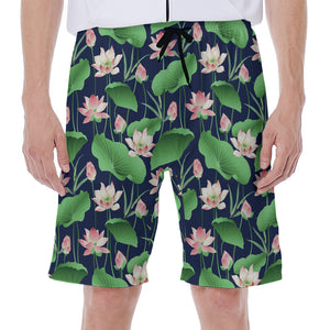 Flower And Leaf Lotus Pattern Print Men's Beach Shorts