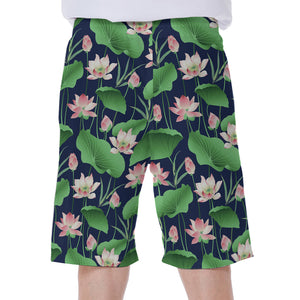 Flower And Leaf Lotus Pattern Print Men's Beach Shorts