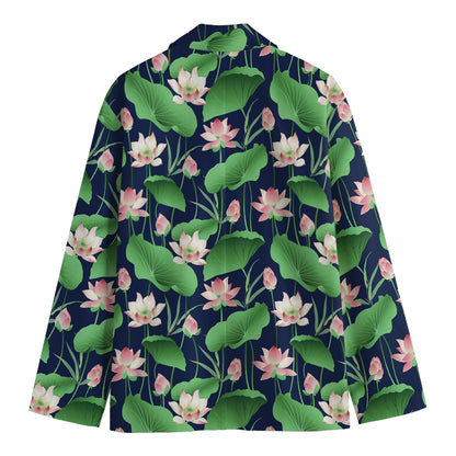 Flower And Leaf Lotus Pattern Print Men's Blazer
