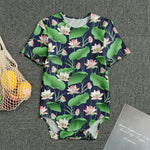 Flower And Leaf Lotus Pattern Print Men's Bodysuit