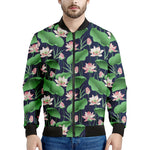 Flower And Leaf Lotus Pattern Print Men's Bomber Jacket