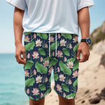 Flower And Leaf Lotus Pattern Print Men's Cargo Shorts