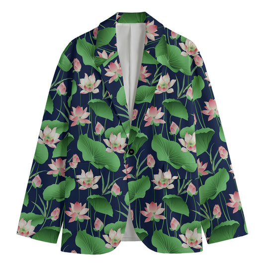 Flower And Leaf Lotus Pattern Print Men's Cotton Blazer