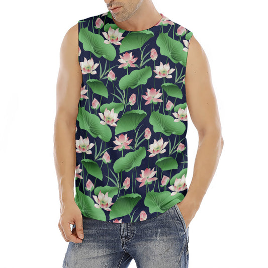 Flower And Leaf Lotus Pattern Print Men's Fitness Tank Top