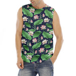 Flower And Leaf Lotus Pattern Print Men's Fitness Tank Top