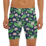 Flower And Leaf Lotus Pattern Print Men's Long Boxer Briefs