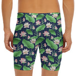 Flower And Leaf Lotus Pattern Print Men's Long Boxer Briefs