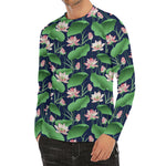 Flower And Leaf Lotus Pattern Print Men's Long Sleeve Rash Guard