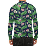 Flower And Leaf Lotus Pattern Print Men's Long Sleeve Rash Guard