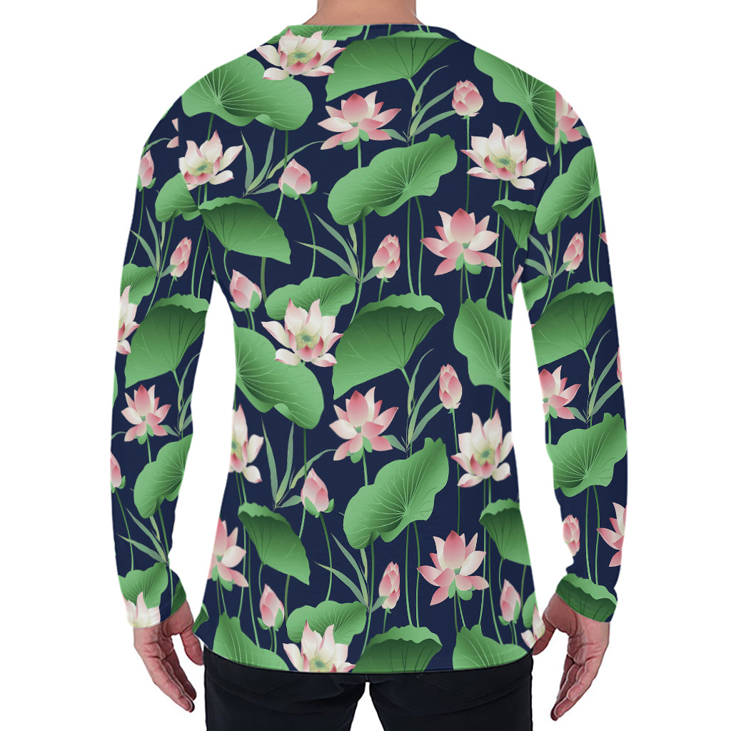 Flower And Leaf Lotus Pattern Print Men's Long Sleeve T-Shirt