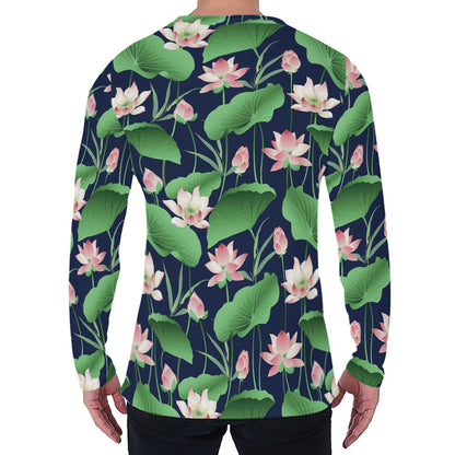 Flower And Leaf Lotus Pattern Print Men's Long Sleeve T-Shirt