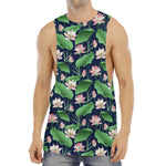 Flower And Leaf Lotus Pattern Print Men's Muscle Tank Top