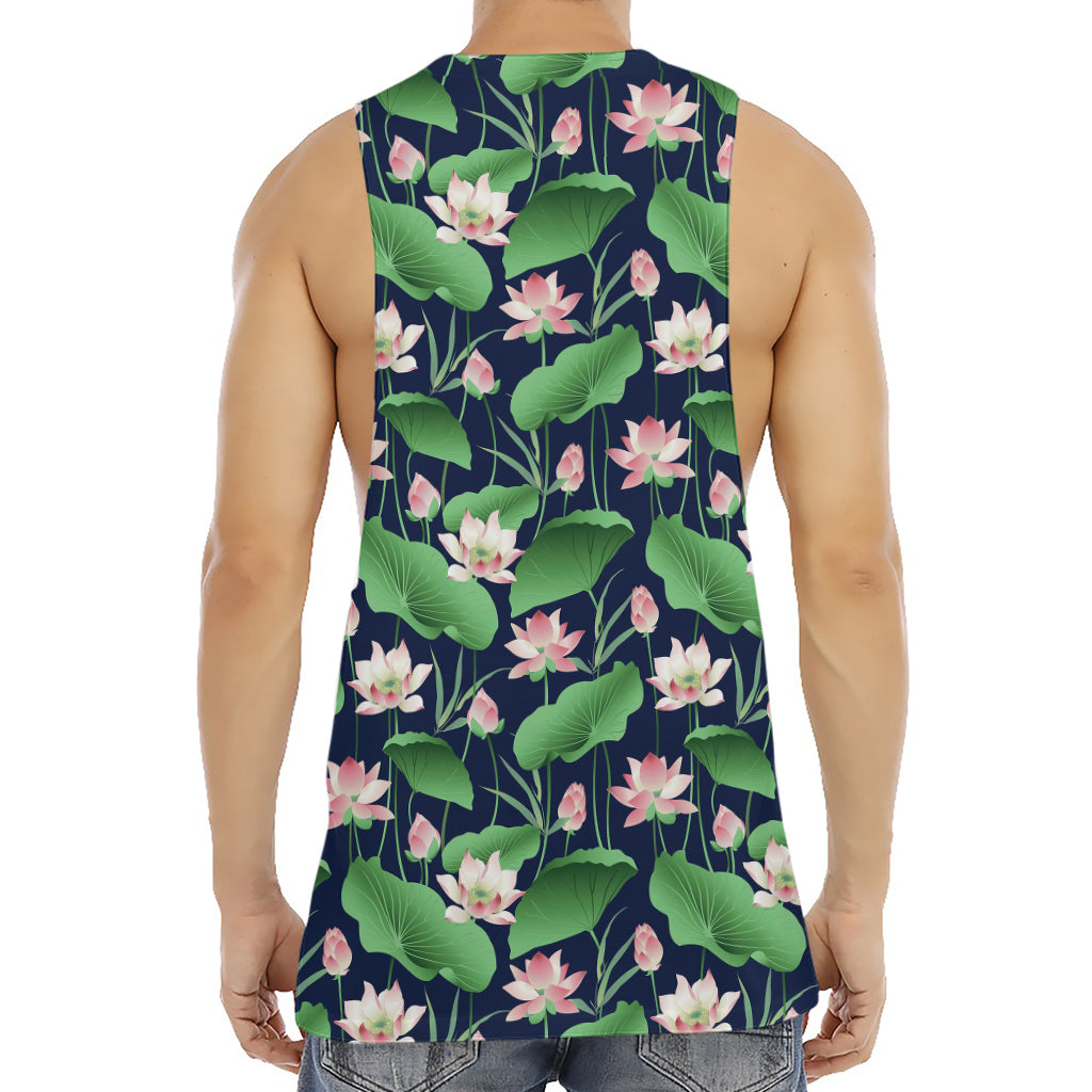 Flower And Leaf Lotus Pattern Print Men's Muscle Tank Top