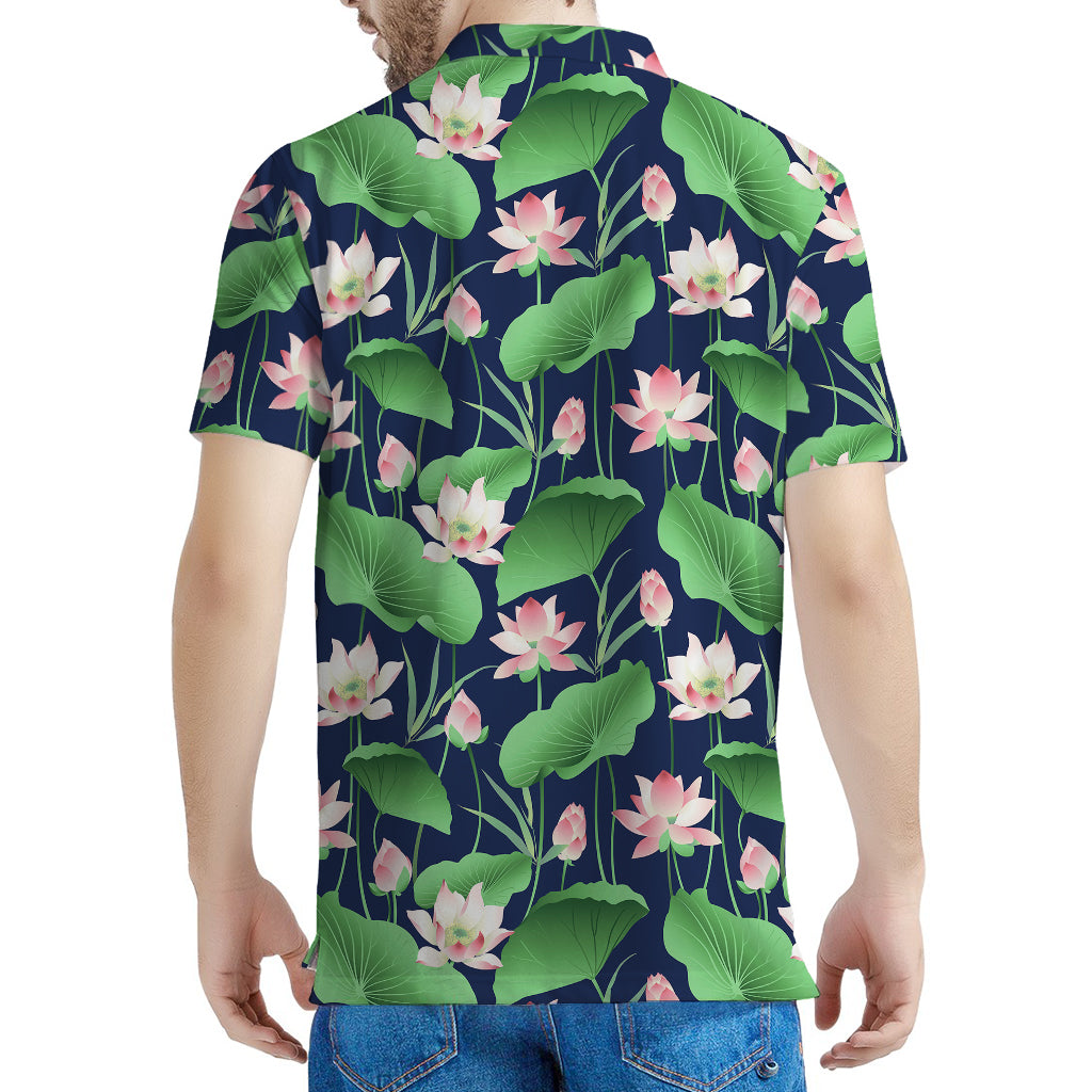 Flower And Leaf Lotus Pattern Print Men's Polo Shirt