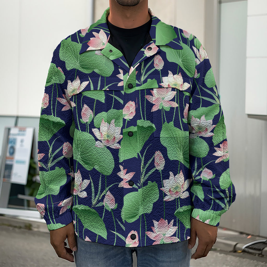 Flower And Leaf Lotus Pattern Print Men's Shirt Jacket