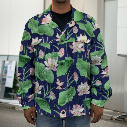 Flower And Leaf Lotus Pattern Print Men's Shirt Jacket