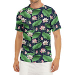 Flower And Leaf Lotus Pattern Print Men's Short Sleeve Rash Guard