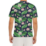 Flower And Leaf Lotus Pattern Print Men's Short Sleeve Rash Guard