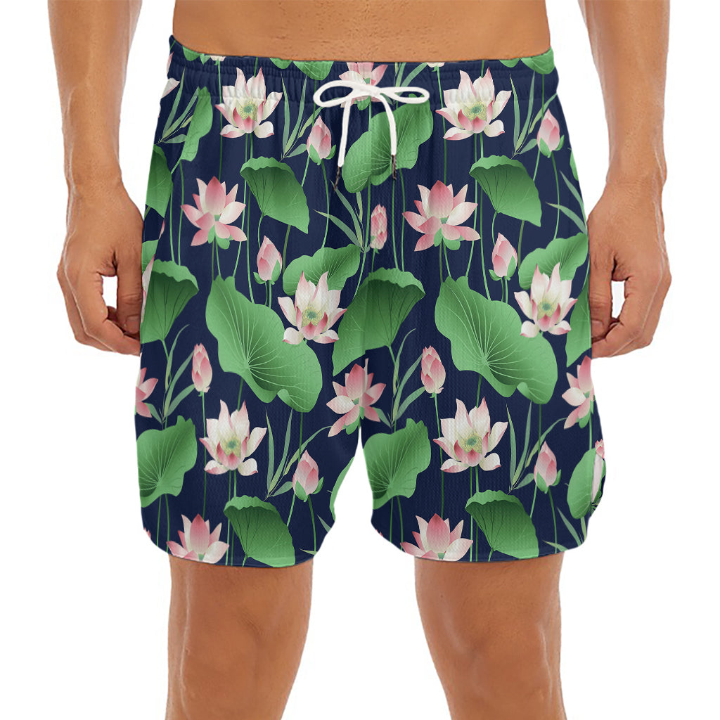 Flower And Leaf Lotus Pattern Print Men's Split Running Shorts