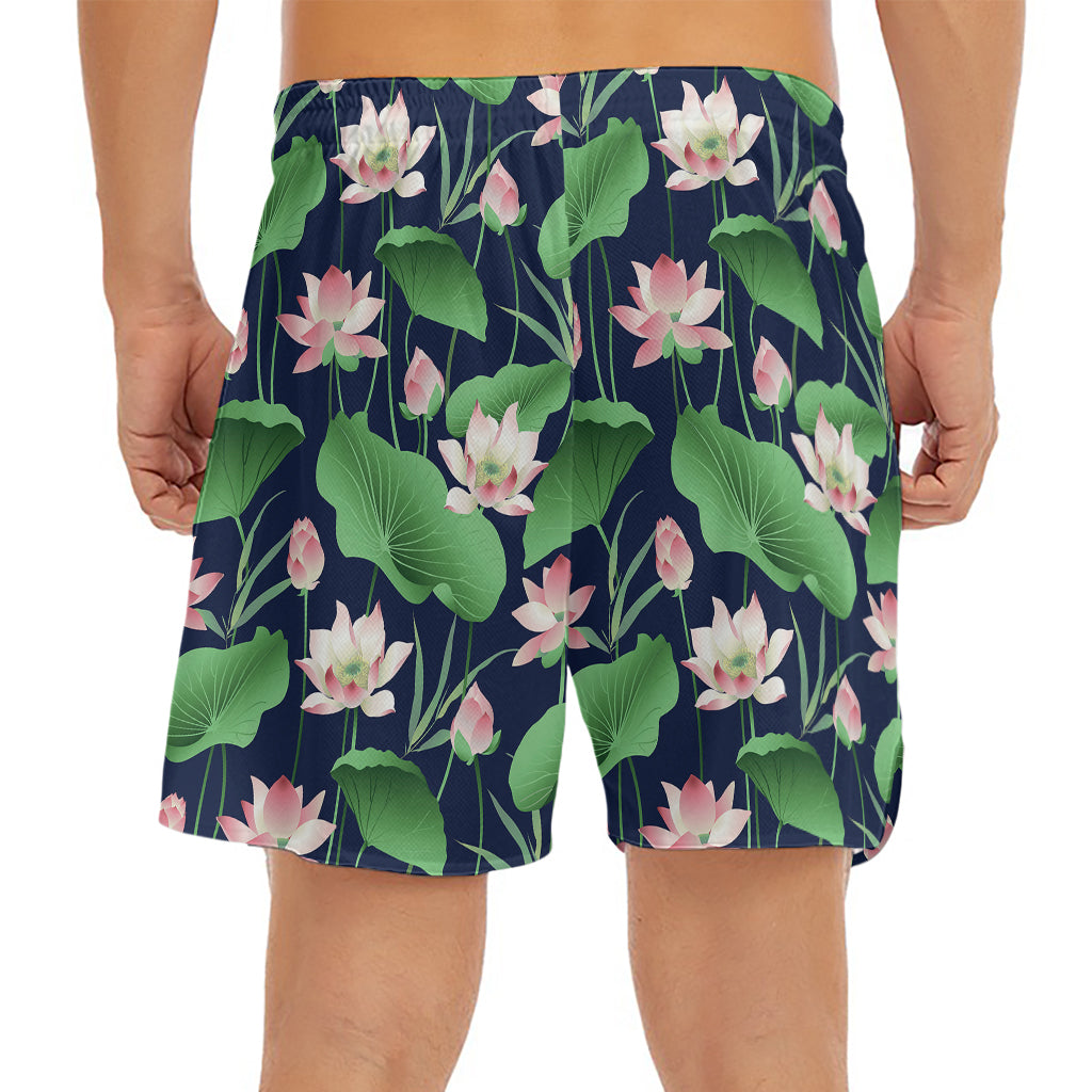 Flower And Leaf Lotus Pattern Print Men's Split Running Shorts
