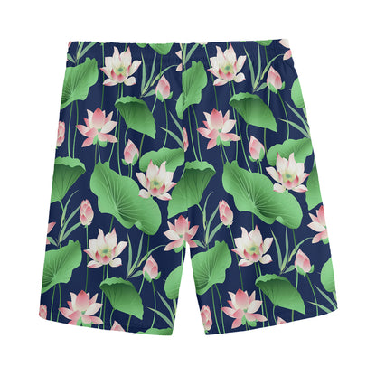 Flower And Leaf Lotus Pattern Print Men's Sports Shorts