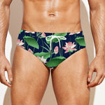 Flower And Leaf Lotus Pattern Print Men's Swim Briefs