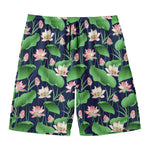 Flower And Leaf Lotus Pattern Print Men's Swim Trunks