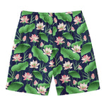 Flower And Leaf Lotus Pattern Print Men's Swim Trunks