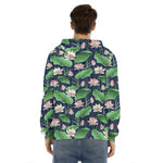 Flower And Leaf Lotus Pattern Print Men's Velvet Pullover Hoodie