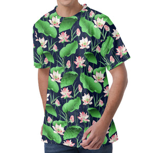 Flower And Leaf Lotus Pattern Print Men's Velvet T-Shirt