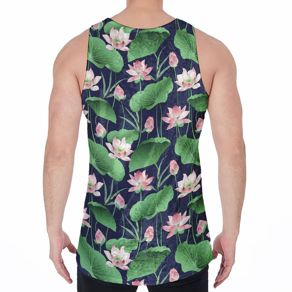Flower And Leaf Lotus Pattern Print Men's Velvet Tank Top