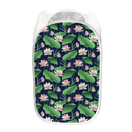 Flower And Leaf Lotus Pattern Print Mesh Laundry Hamper