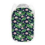 Flower And Leaf Lotus Pattern Print Mesh Laundry Hamper