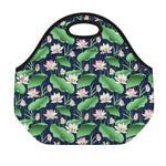 Flower And Leaf Lotus Pattern Print Neoprene Lunch Bag